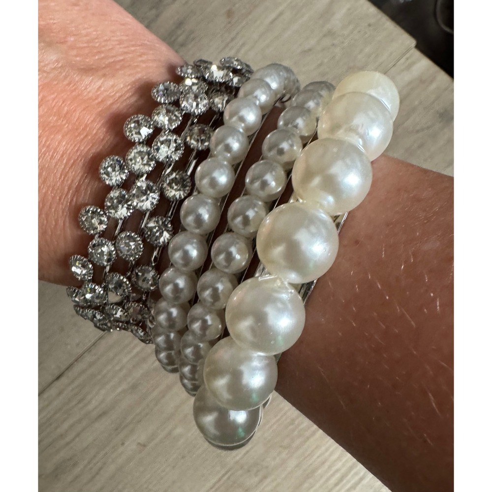Set of Two Bangle Bracelets Rhinestone Pearl New‎ with Tags Formal Homecoming